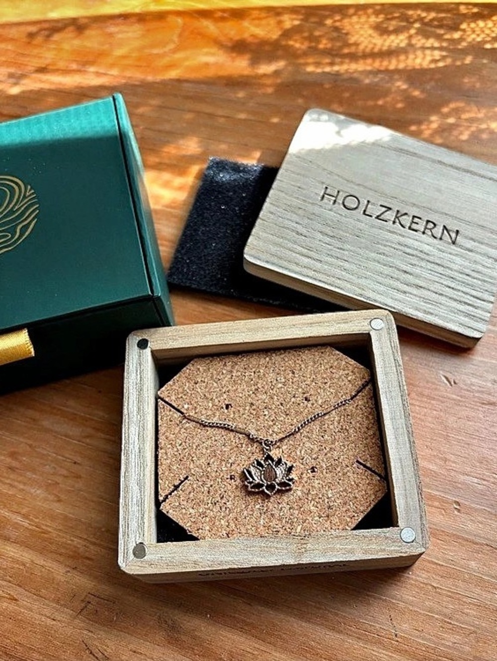 HOLZKERN Balance Necklace Lotus Walnut Rose Gold Necklace Like New
